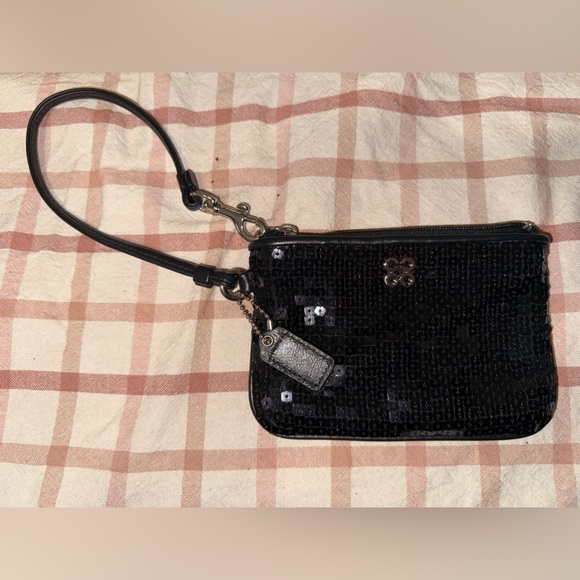 Coach Sequin Small Black Wristlet - Picture 1 of 4